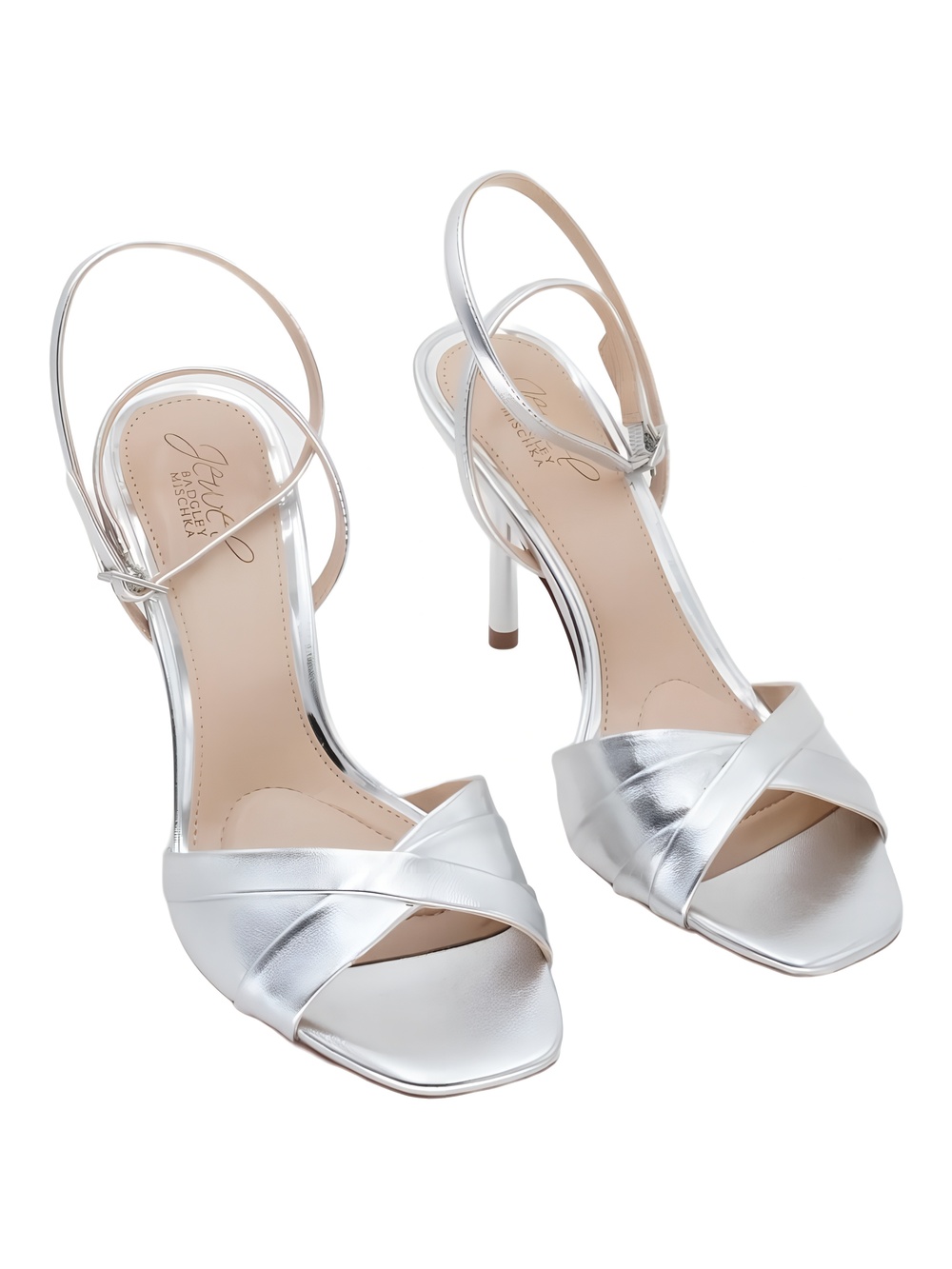Jewel Badgley Mischka Parisa Dress Sandal Stiletto Silver Metallic Size 7.5M